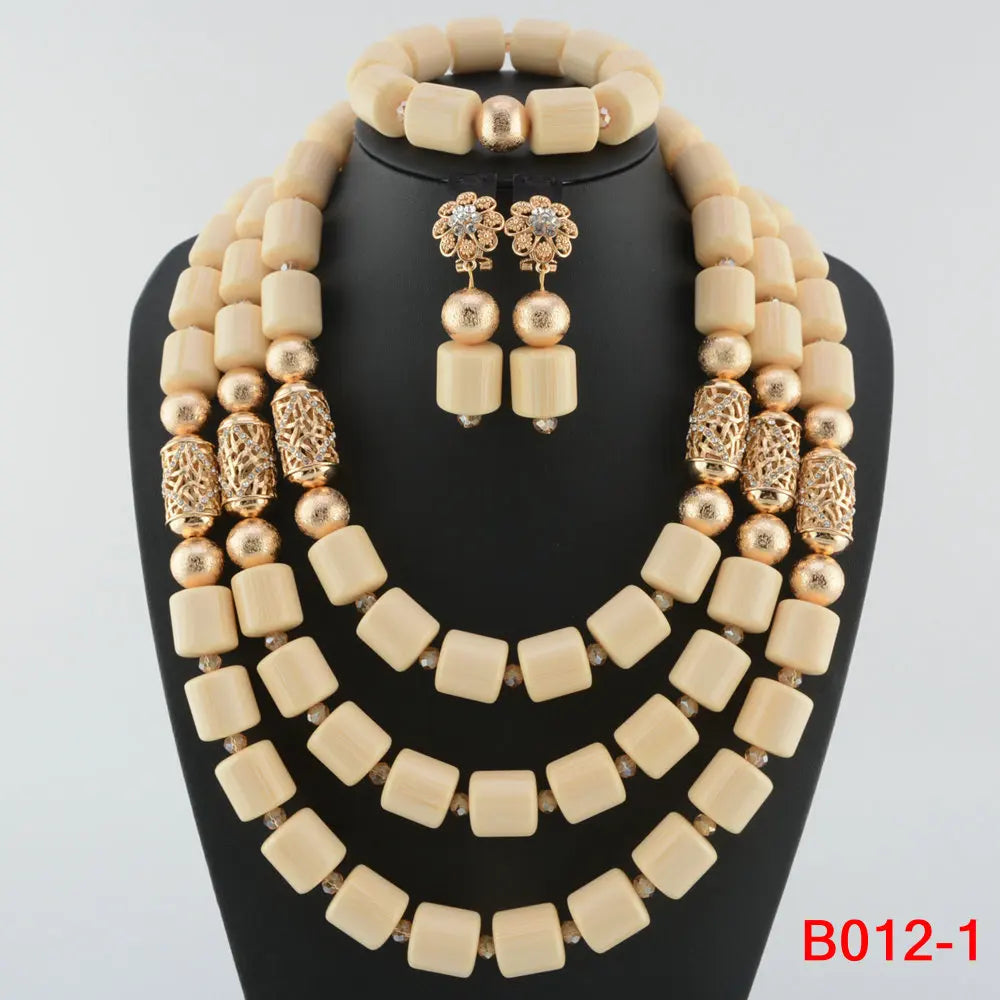 African Beads Wedding Necklace Set Artificial Coral Beads Jewelry Set Wholesale Nigeria Bride Wedding