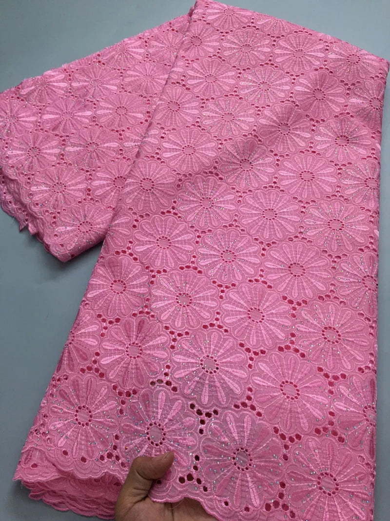 Nigerian Swiss Voile Cotton Fabric Lace African Lace Fabric with Stones Evening Party Dresses For Women High Quality2.5yards4200