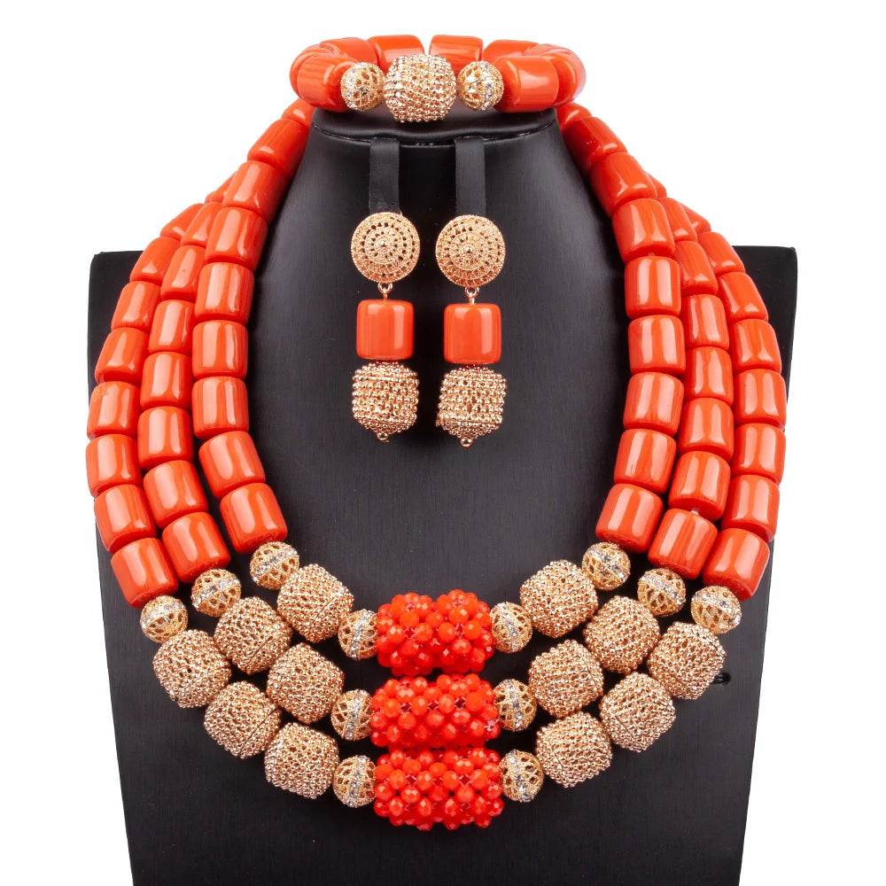 Long Fashion Wedding Beads Necklace White Artificial Coral Bridal Jewelry Sets African Beads Jewelry Set  ABK261