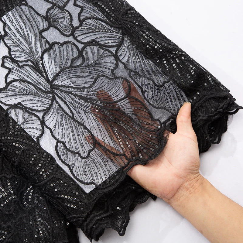 African Milk Silk Mesh Lace with Sequins 2025 French Net Lace Fabric Sewing Embroidered Lace Tulle Nigerian Women Wedding Dress