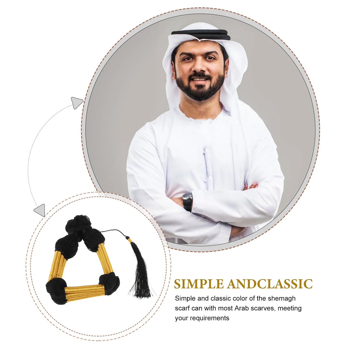 Luxury Royal Headband Arab Costume Accessories Men Scarf Rope Arabian Turban Wrapping Jubbah Thobe Headwear Muslim Fashion