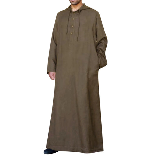 Muslim Robe Men Jubba Thobe Saudi Arabia Kaftan Homme Musulman Abaya Loose Casual Hooded Islamic Clothing Solid Color Robes