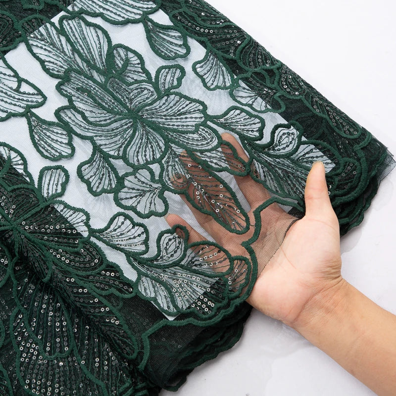 African Milk Silk Mesh Lace with Sequins 2025 French Net Lace Fabric Sewing Embroidered Lace Tulle Nigerian Women Wedding Dress
