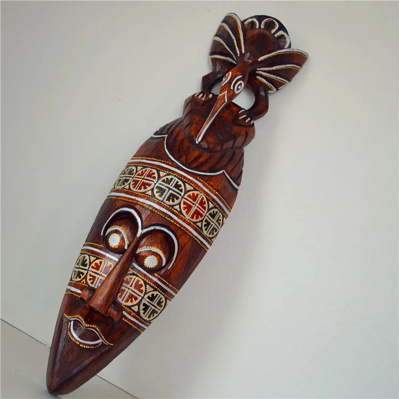 50cm H Southeast Asian Style Wall Hanging Pendant Thai Wood Carving African Face Mask Creative Retro Home Bar Hotel Decoration