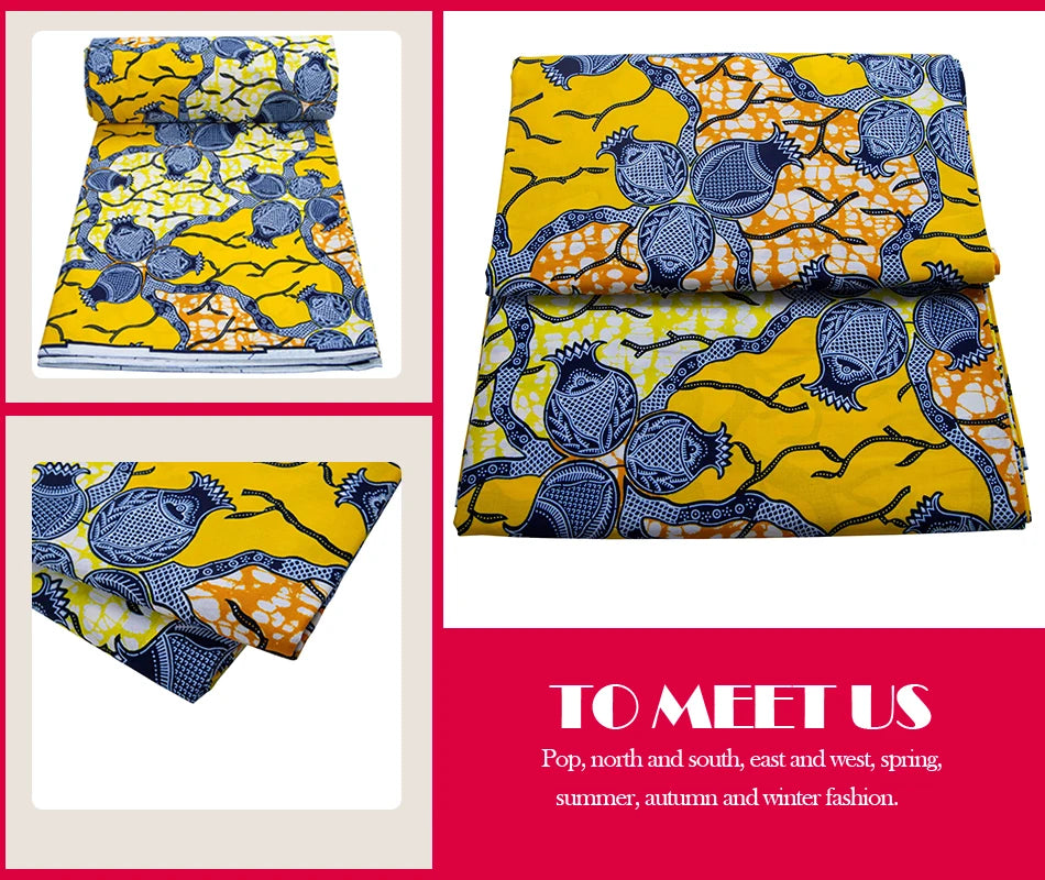 African Wax Fabric 100% Cotton Nigeria Ankara Wax Fabric Block Prints Batik Pagne Soft Sewing Fabric