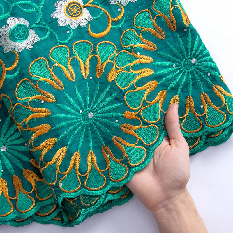 2024 High Quality Cotton Swiss Voile Lace with Crystal African Embroidered Lace Fabric for Sew Wedding Party Women Dress TY3052