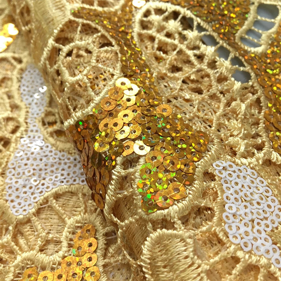 Kalume African Sequins Lace Fabric 2025 High Quality Material Nigerian Guipure Cord Lace Fabric for Party Dress Sewing F4058