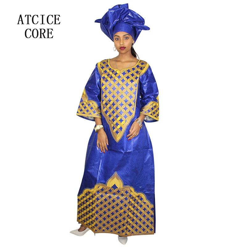 African Attire For Women Bazin Riche Embroidery Plus Size Elegant Party Church Dress