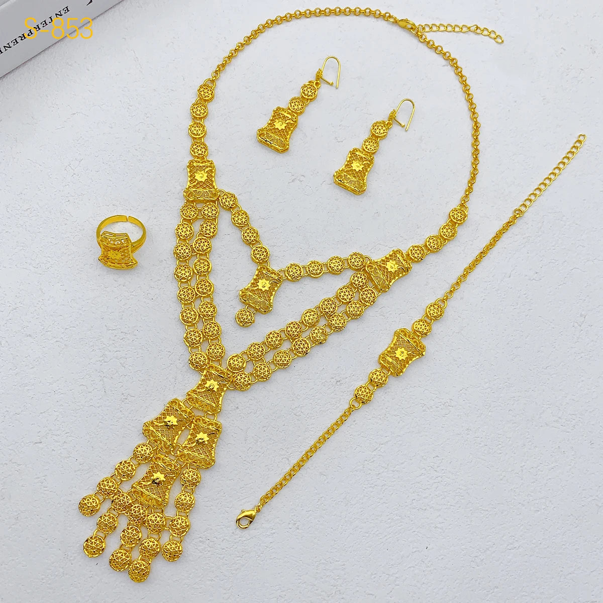 Luxury Dubai 24K Gold Color Two layer Necklace Jewelry Set For Women Bridal Nigerian Indian African Wedding Party Gift