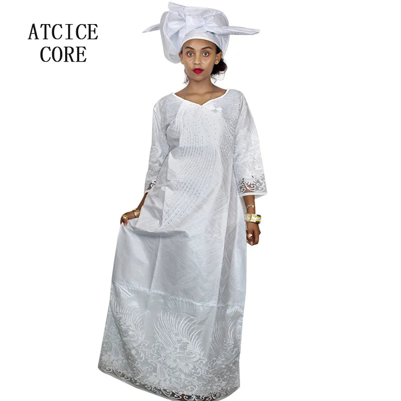African Attire For Women Bazin Riche Embroidery Plus Size Elegant Party Church Dress