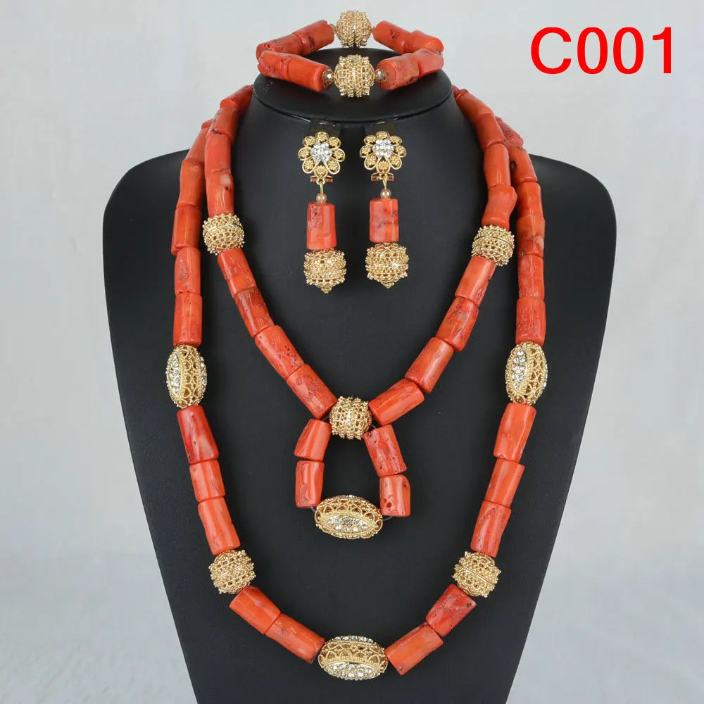 Fashion Nigerian Coral Beads Necklace Earrings Set for Bride New African Wedding Jewelry Set