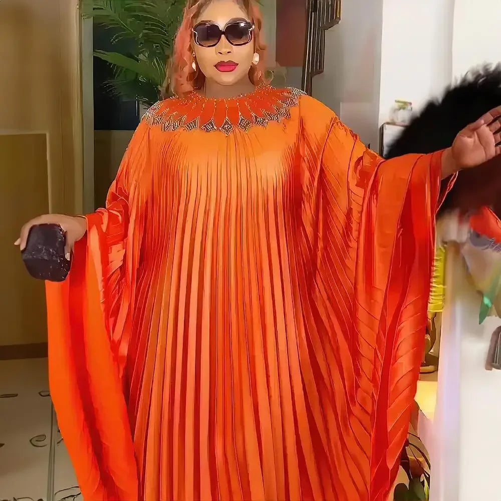 2024 Plus Size African Dresses for Women Summer Fashion Africa Long Sleeve Pleated Long Maxi Dress Gowns Kaftan Africa Clothing