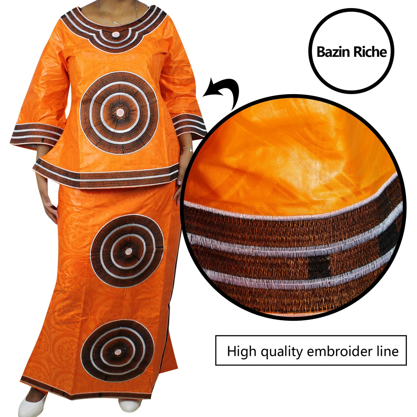 African Dresses For Women 3/4 Sleeve Top With Wrapper And Scarf 3pieces One Set 2 Size Smaller Than Us Size
