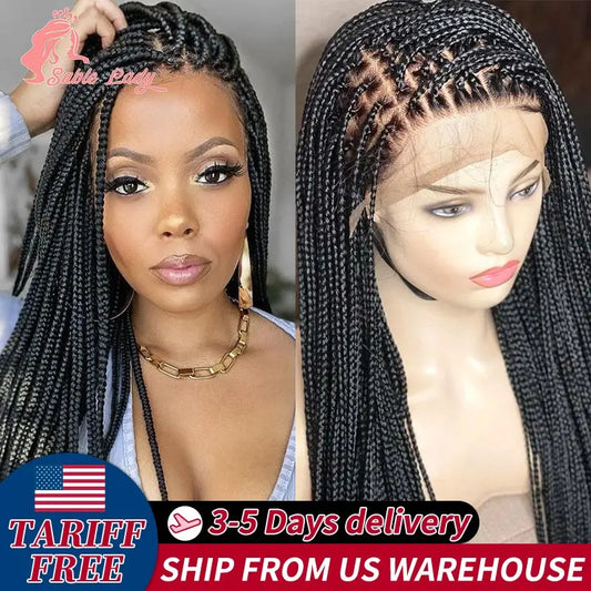 36" Synthetic Knotless Box Braided Wigs For Black Women Cornrow Braids Lace Wigs Full Lace Braids Hair Wig Black Braiding Hair