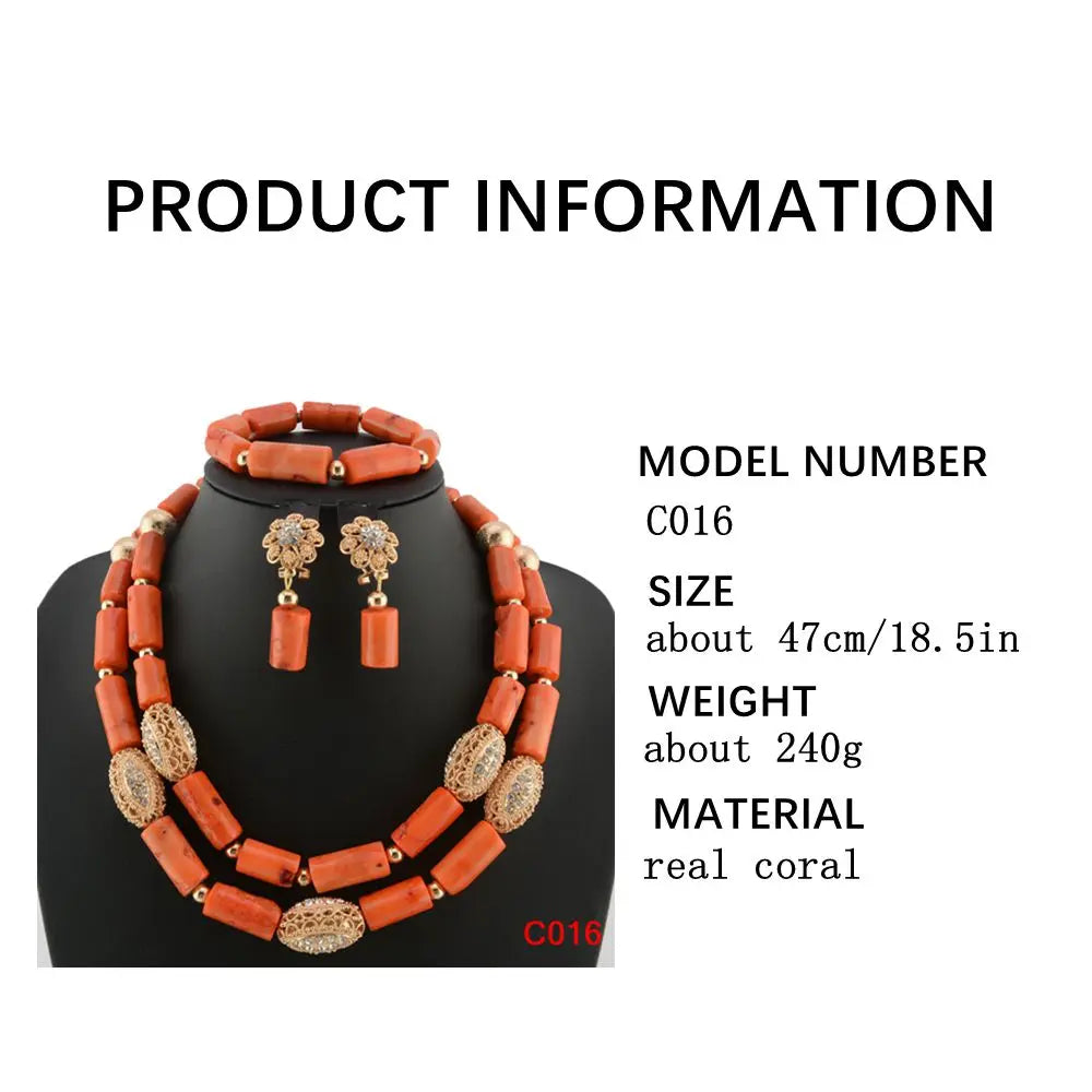 Fashion Nigerian Coral Beads Necklace Earrings Set for Bride New African Wedding Jewelry Set
