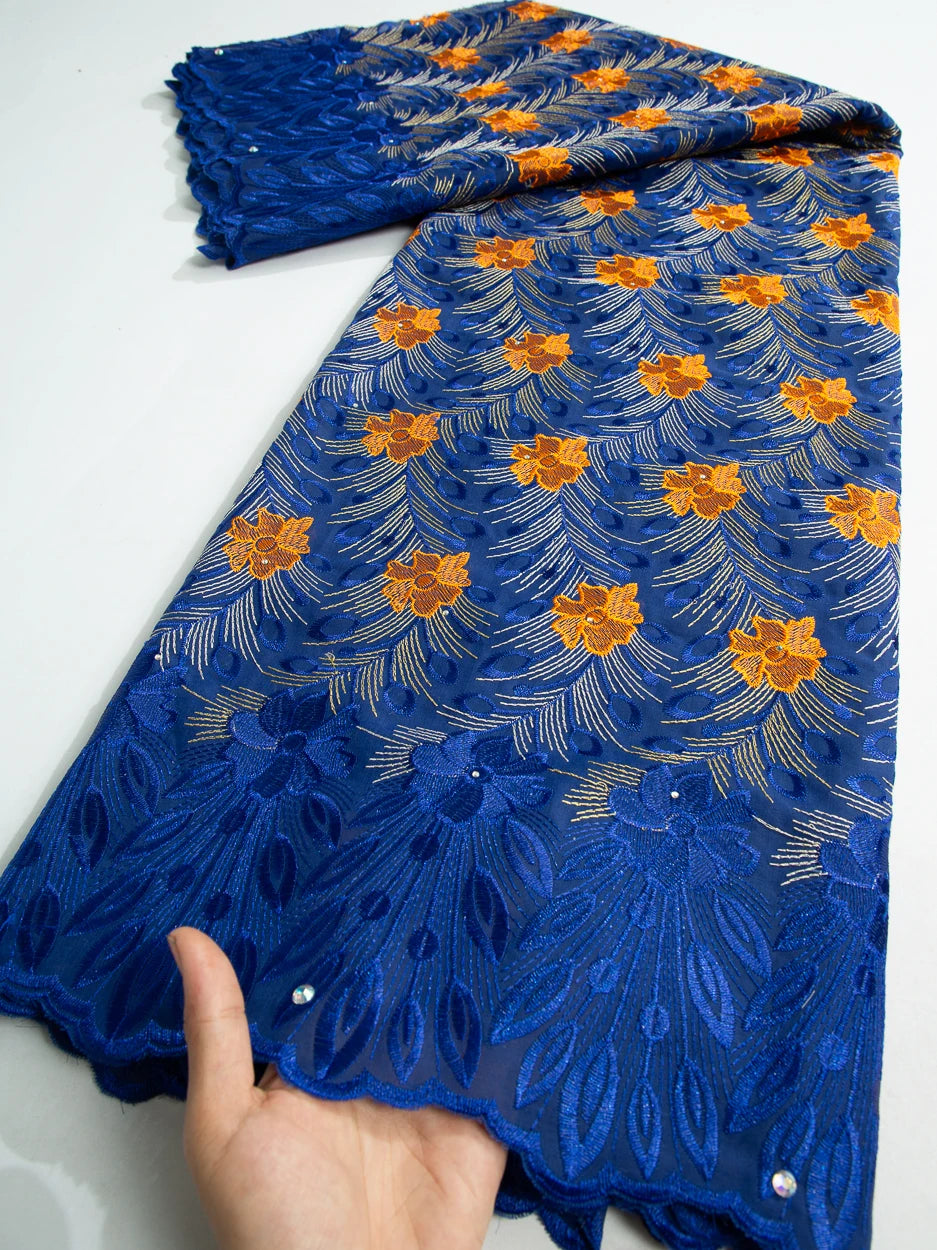 2024 African Cotton Lace Fabric High Quality Nigerian Stones Cotton Lace Fabric Swiss Voile Lace For Women Wedding Dress TY3806