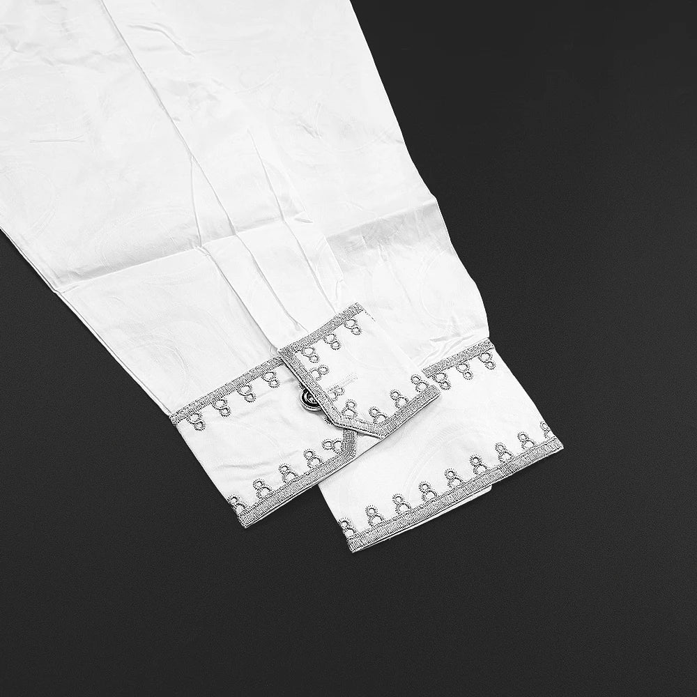 H&D New In African Summer Men's Long Sleeve Suit White Embroidery Dashiki Shirt Pants Sets 3 Pieces Outfits Wedding Party 2025