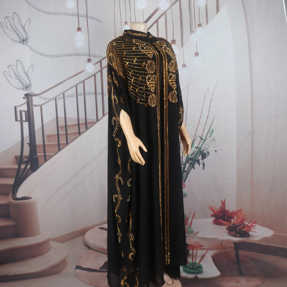 Elegant and beautiful BUBU two-piece dress african women dresses chiffon african dress rhinestone robe soirée femme luxe