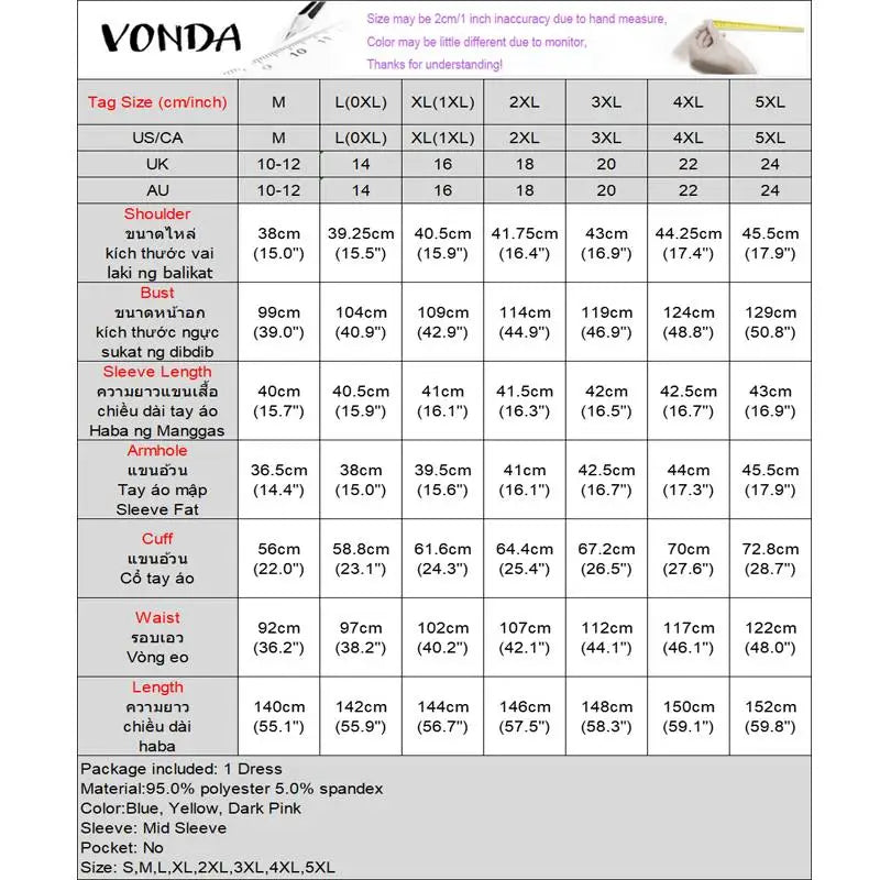 VONDA 2024 Fashion Women Elegant Maxi Dress Vintage Printed 3/4 Flare Sleeve Sundress Party Long Dress Casual Vestido Loose Robe