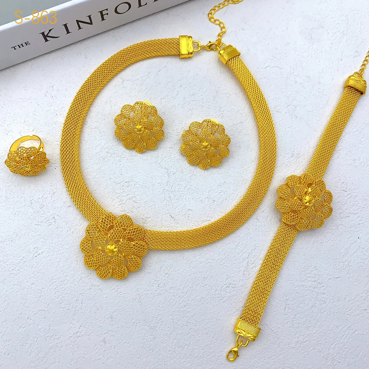Luxury Flower Necklace Sets For Women Wedding Dubai Gold Plated African Jewelry Set Indian Jewellery Anniversary Gifts