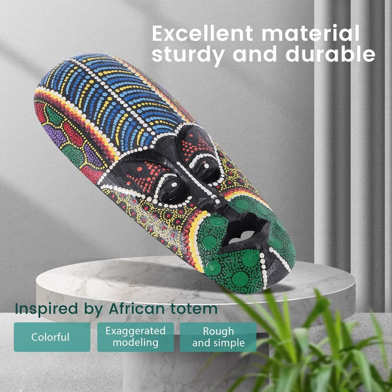 Wooden Mask Wall Hanging Solid Wood Carving Painted Facebook Wall Decor Bar Home Decorations African Totem Mask Crafts