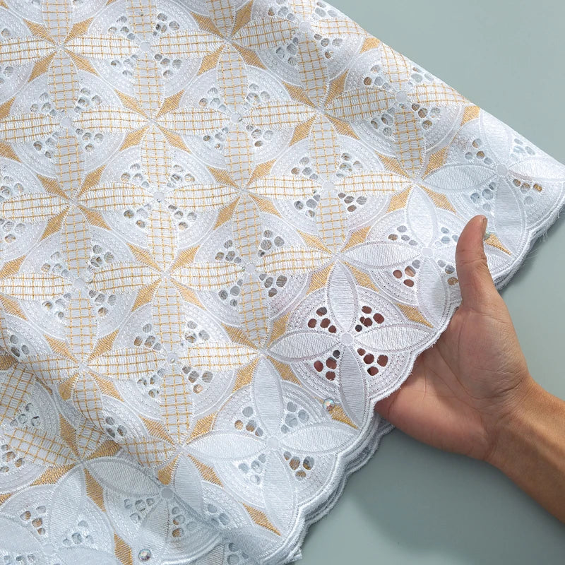 Kalume African Cotton Lace Fabric With Stones 2025 High Quality Embroidery Swiss Voile Lace In Switzerland For Dresses F4149