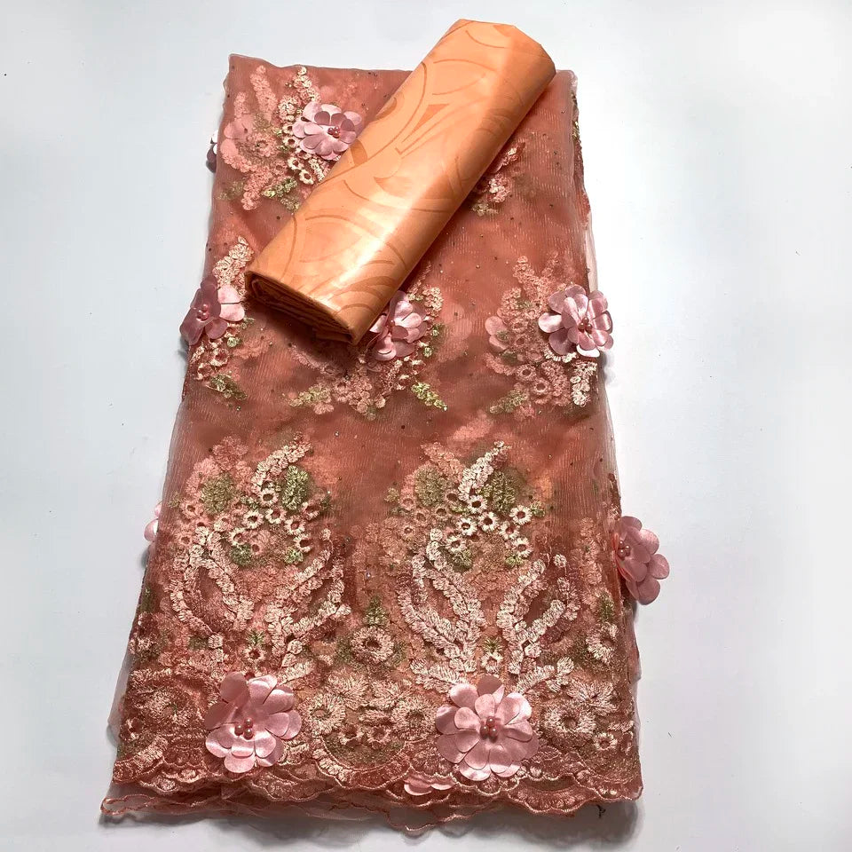 2.5+2.5 Yards African Bazin Riche Original 2024 High Quality Lace Fabric for Sewing 3d Nigerian Embroidered Wedding Material