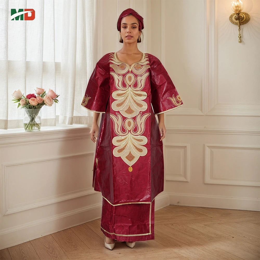 MD African Clothes For Women 2 PCS Sets Tops And Skirts Suits Bazin Riche Gown Dashiki Ankara Turkey Outfits Plus Size Dresses