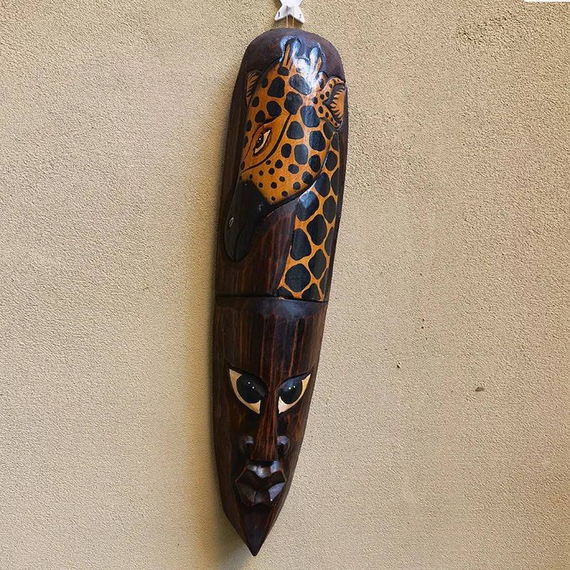 50cm H Southeast Asian Style Wall Hanging Pendant Thai Wood Carving African Face Mask Creative Retro Home Bar Hotel Decoration
