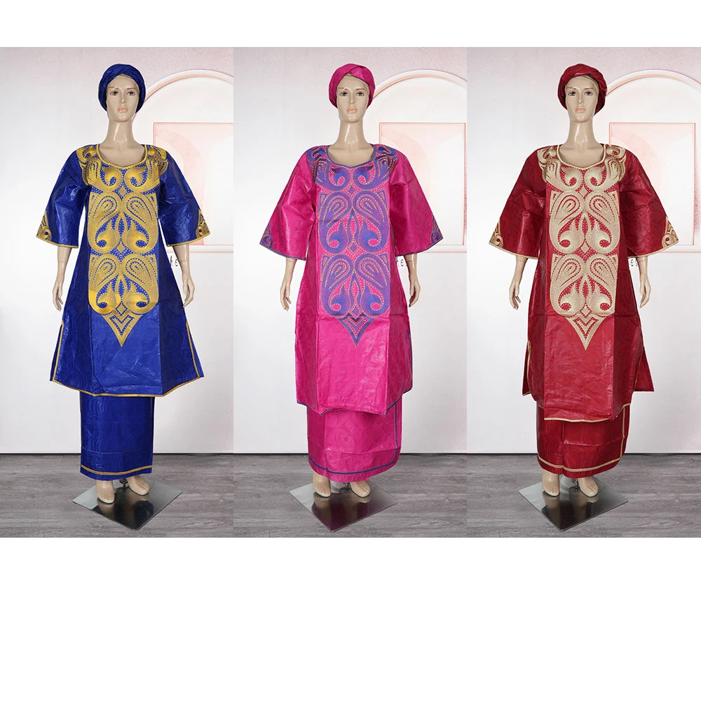 MD African Clothes For Women 2 PCS Sets Tops And Skirts Suits Bazin Riche Gown Dashiki Ankara Turkey Outfits Plus Size Dresses