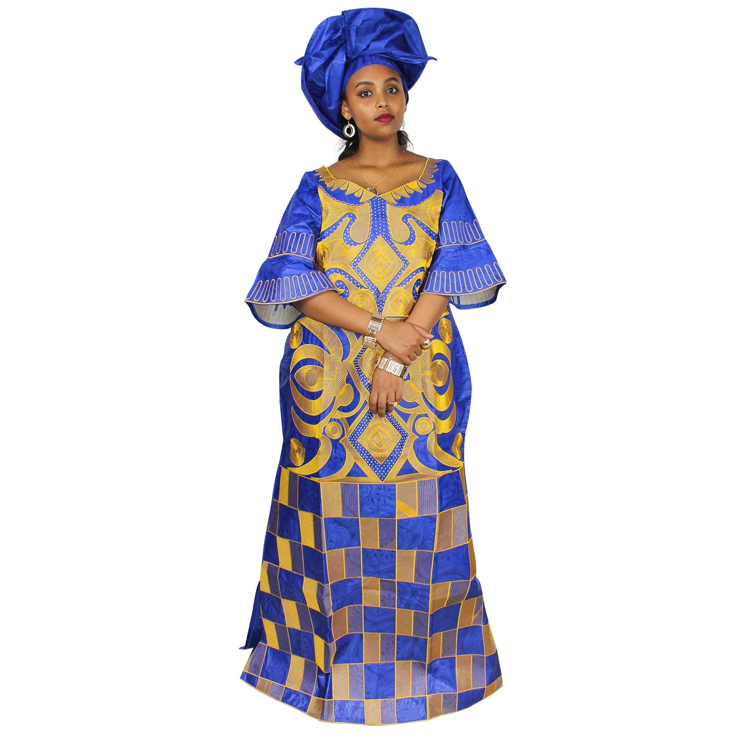 African Attire For Women Bazin Riche Embroidery Plus Size Elegant Party Church Dress