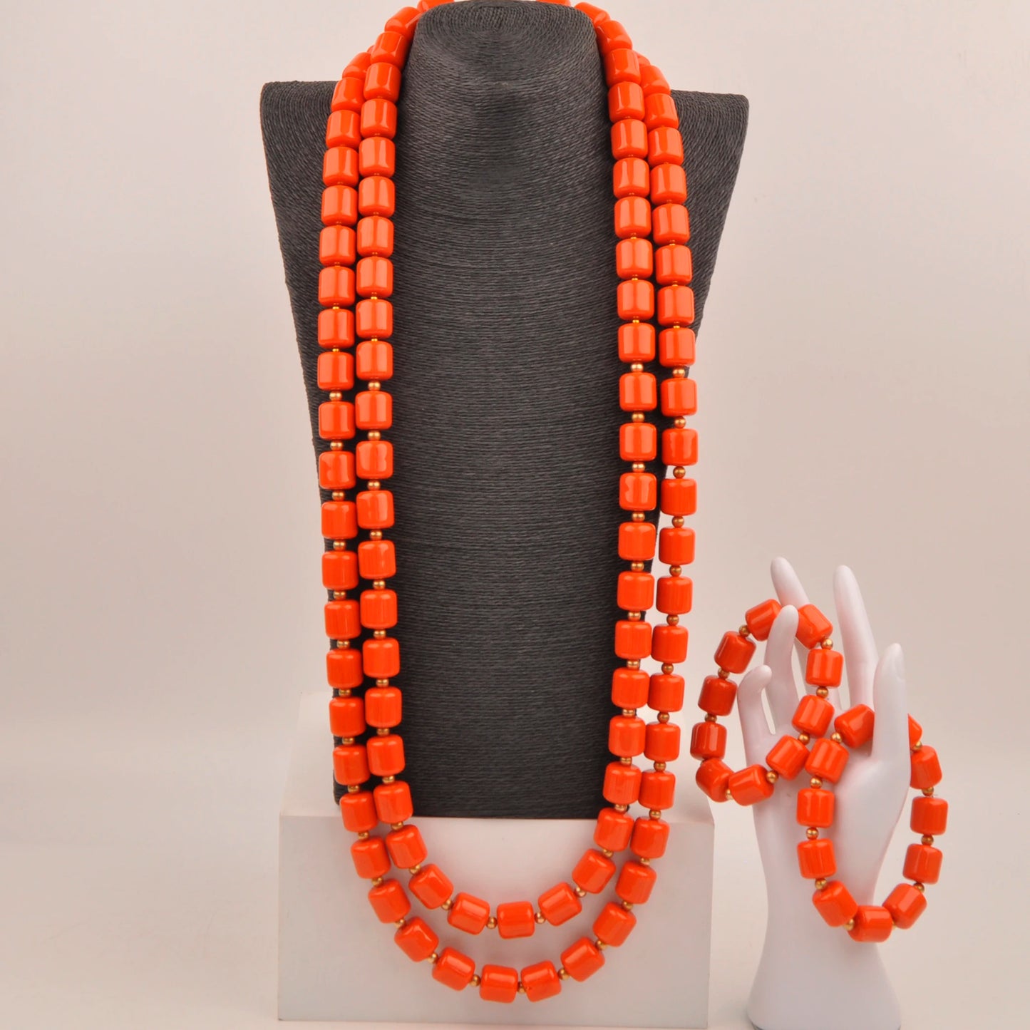 African Wedding Couple Set Orange Artificial Coral Beads Jewelry Set