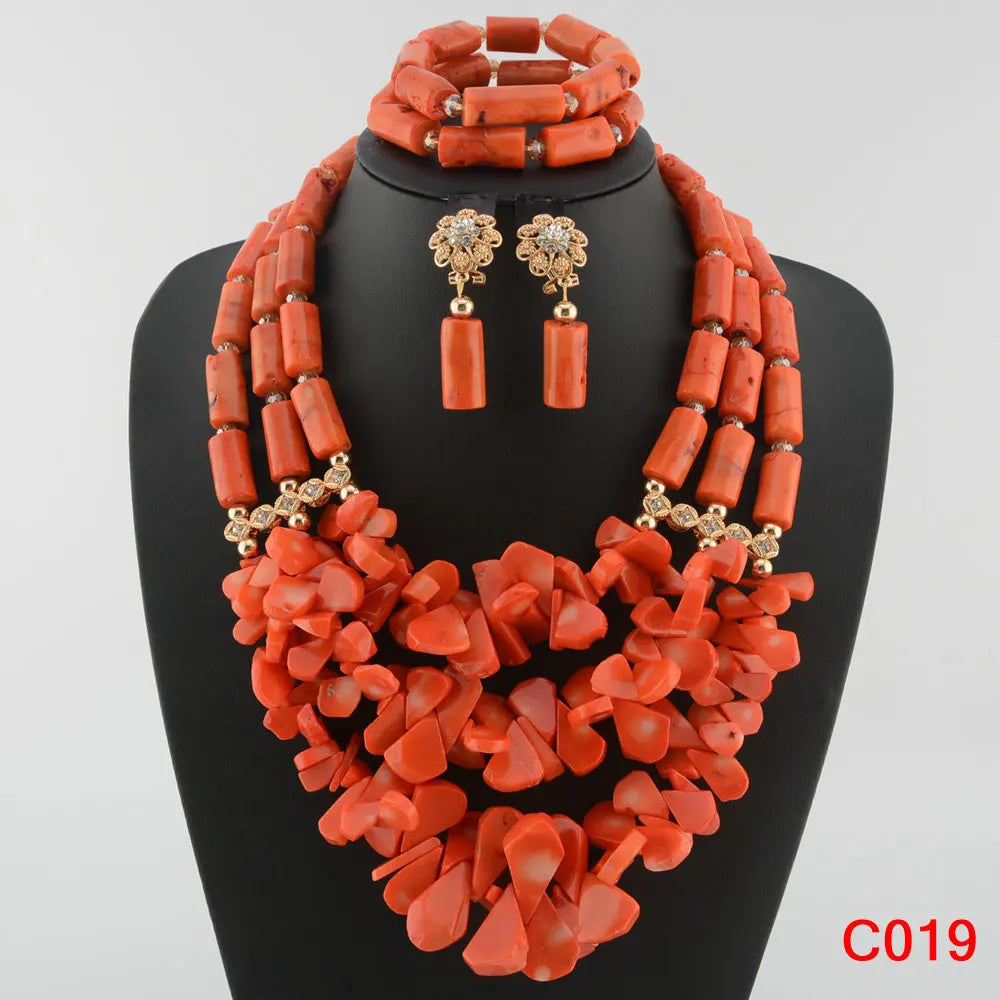 Fashion Nigerian Coral Beads Necklace Earrings Set for Bride New African Wedding Jewelry Set