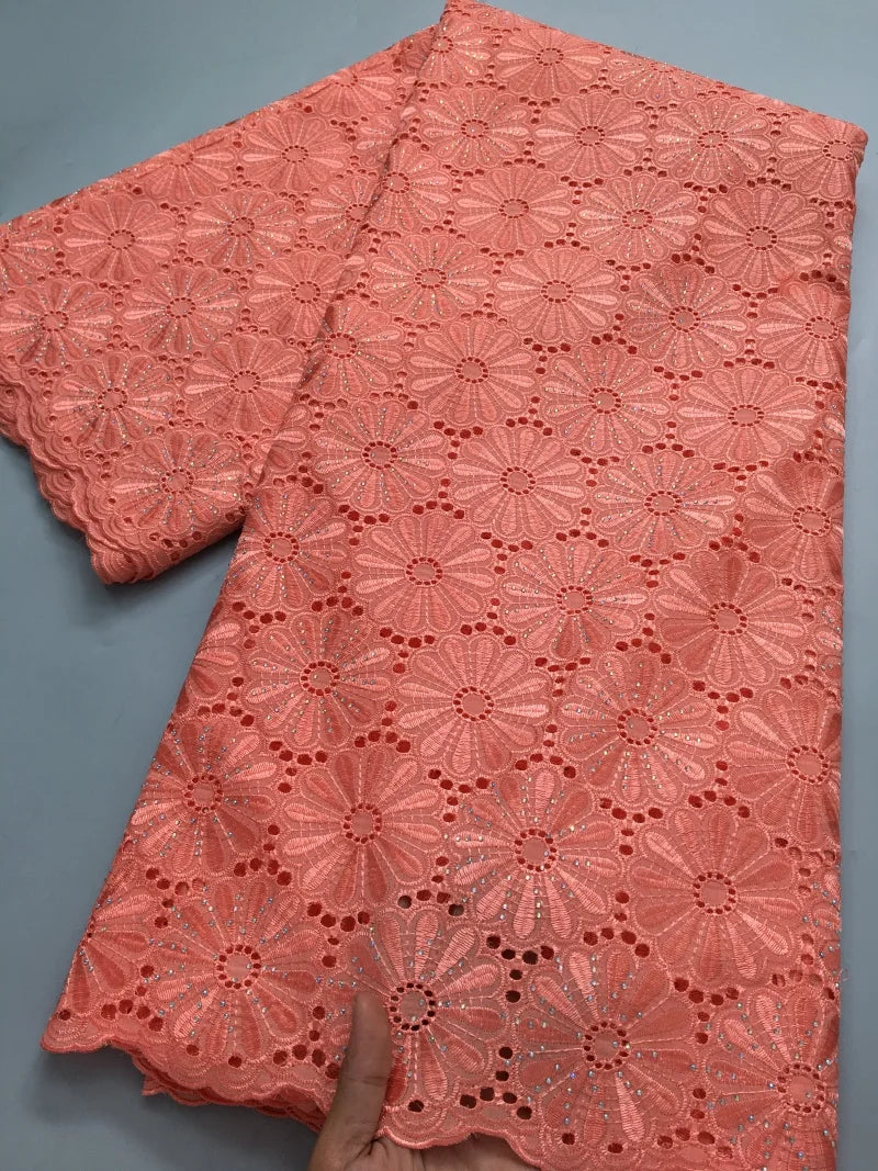 Nigerian Swiss Voile Cotton Fabric Lace African Lace Fabric with Stones Evening Party Dresses For Women High Quality2.5yards4200