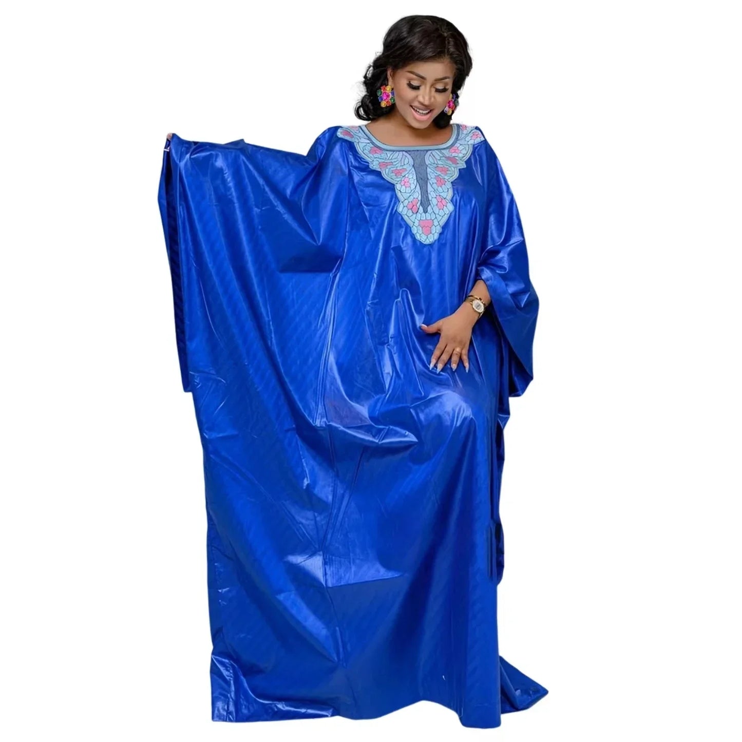 African Dresses For Couples Traditional  Bazin Embroidery Dresses Floor Length Dress With Scarf Couple Design