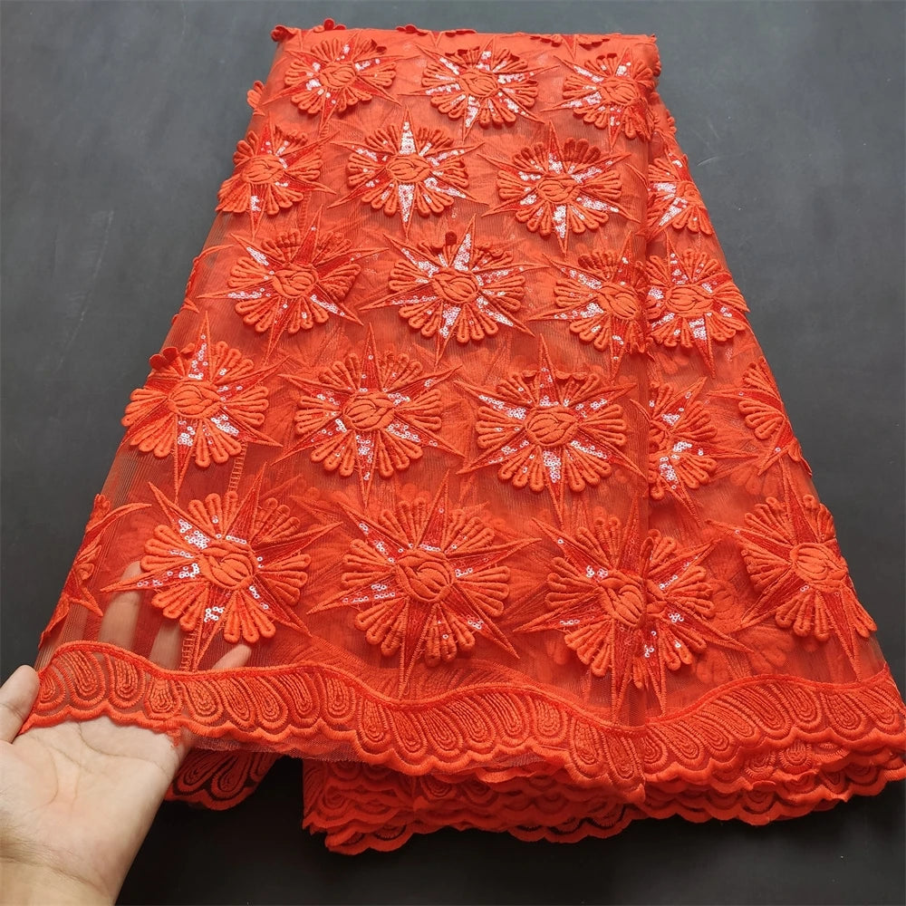 High Quality African Lace Fabric, Embroidery Tulle Cotton, French Wedding Party Dress, Guipure Sequins, 2.5Yards, Latest 2024
