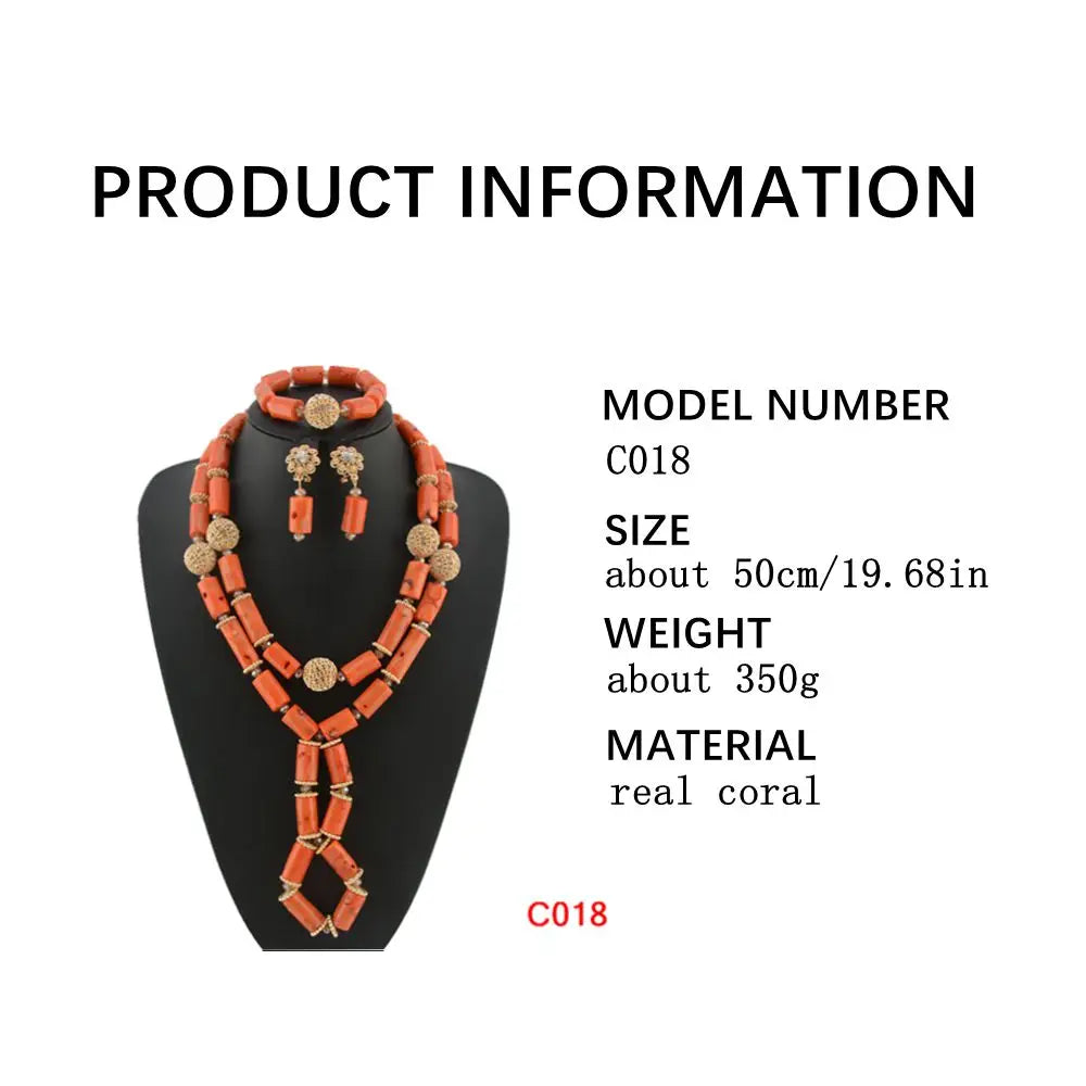 Fashion Nigerian Coral Beads Necklace Earrings Set for Bride New African Wedding Jewelry Set