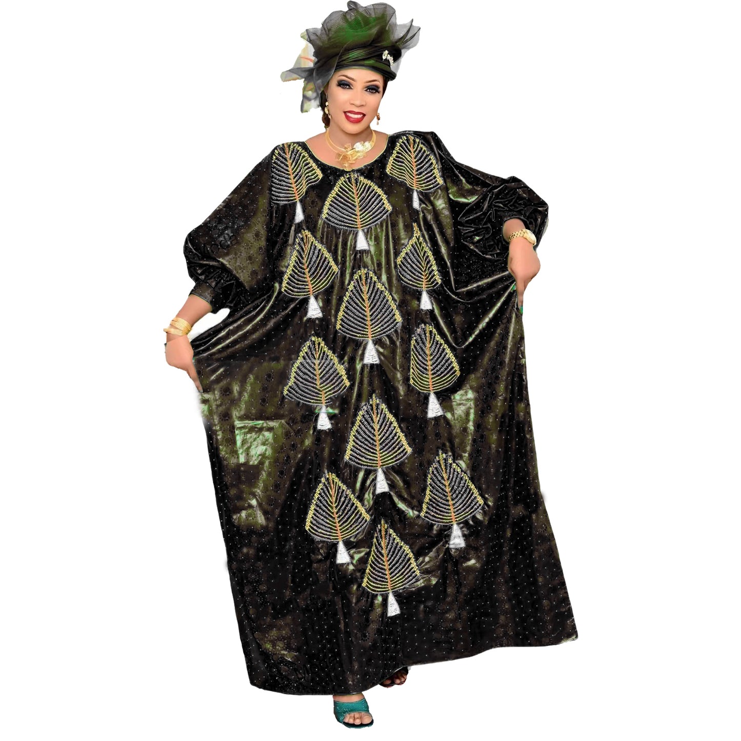 African Plus Size Kaftan Dress Emboridered Full Gown Nightdress Party Casual Dress