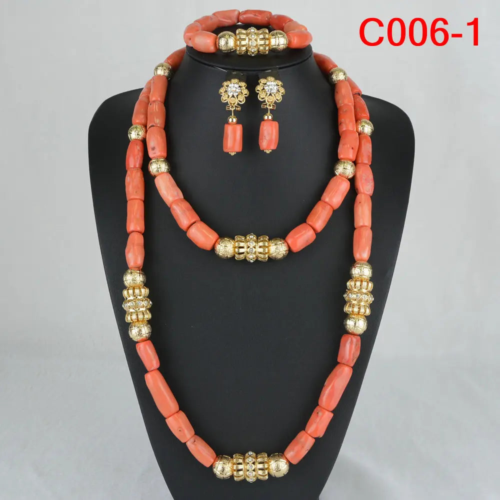 Fashion Nigerian Coral Beads Necklace Earrings Set for Bride New African Wedding Jewelry Set