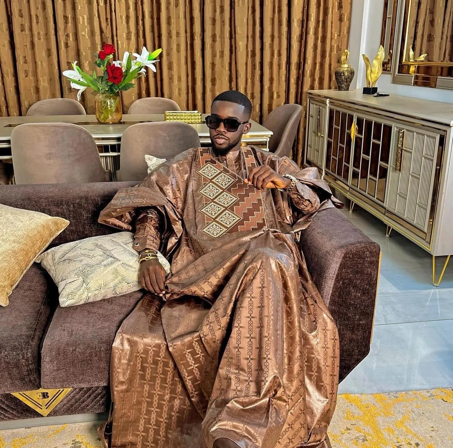 African Clothing For Men Traditional Bazin Riche Embroidery Design Top Long Sleeve 3 Piece Set