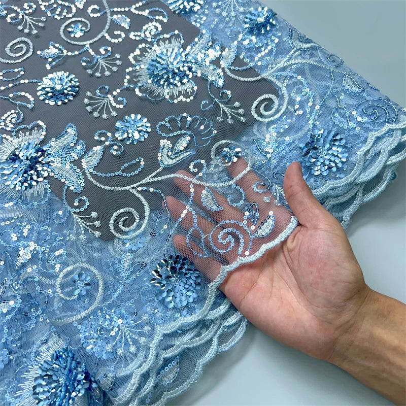 For Sewing Luxury Midi Party Dresses French Tulle Mesh Lace Newest Design African Nigerian Embroidered Lace Fabric,2.5yards 3846