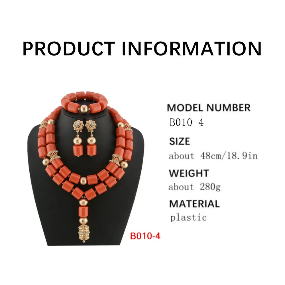 African Beads Wedding Necklace Set Artificial Coral Beads Jewelry Set Wholesale Nigeria Bride Wedding
