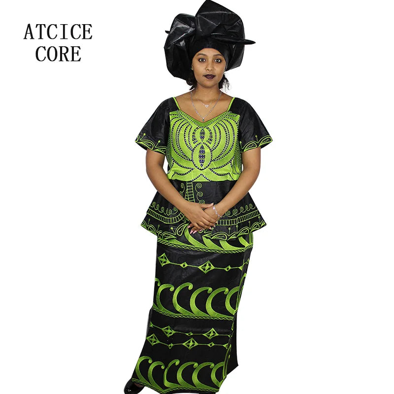 African Dre ss for Women Plus Si ze Embroidery Weddi ng Guest Long Maxi Dress with Scarf
