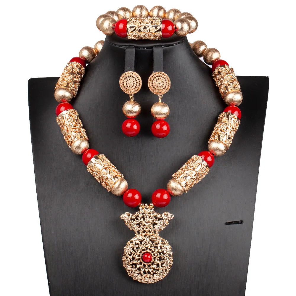Long Fashion Wedding Beads Necklace White Artificial Coral Bridal Jewelry Sets African Beads Jewelry Set  ABK261