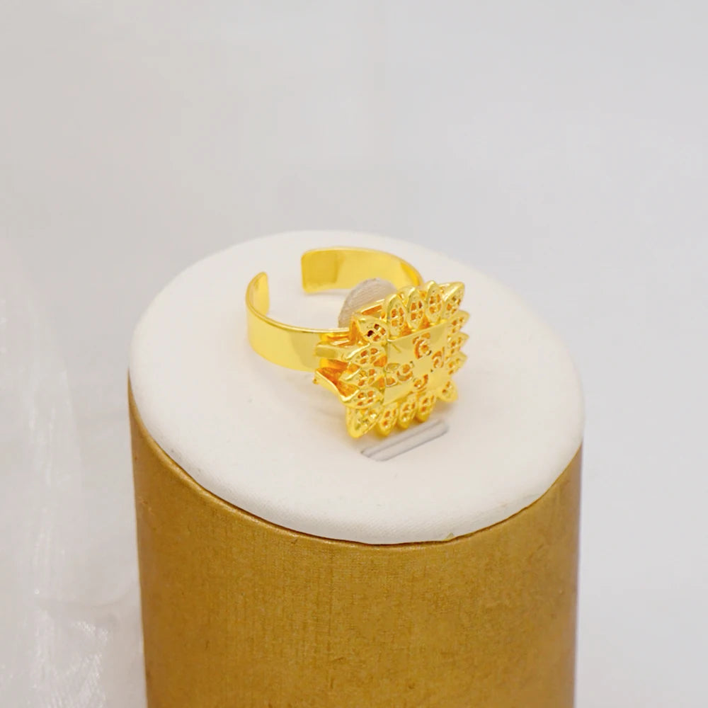 Dubai Gold Color Jewelry Set For Woman Bridal Nigerian African Long Chain Necklace Earrings Bracelet Ring Jewellery Set