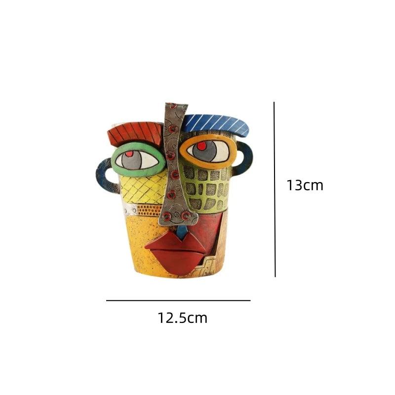 NORTHEUINS Resin Retro Face Colorful Abstract Art Succulent Flower Pots Resin Ornament Antique Flower Vase Potted Plan Container
