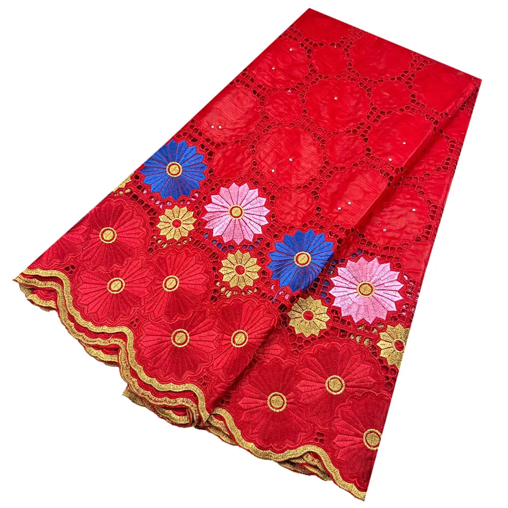 African Bazin Riche Fabric for Dress, African Lace Fabric, Nigerian Embroidery, 100% Cotton, 2.5Yards, F05, Latest