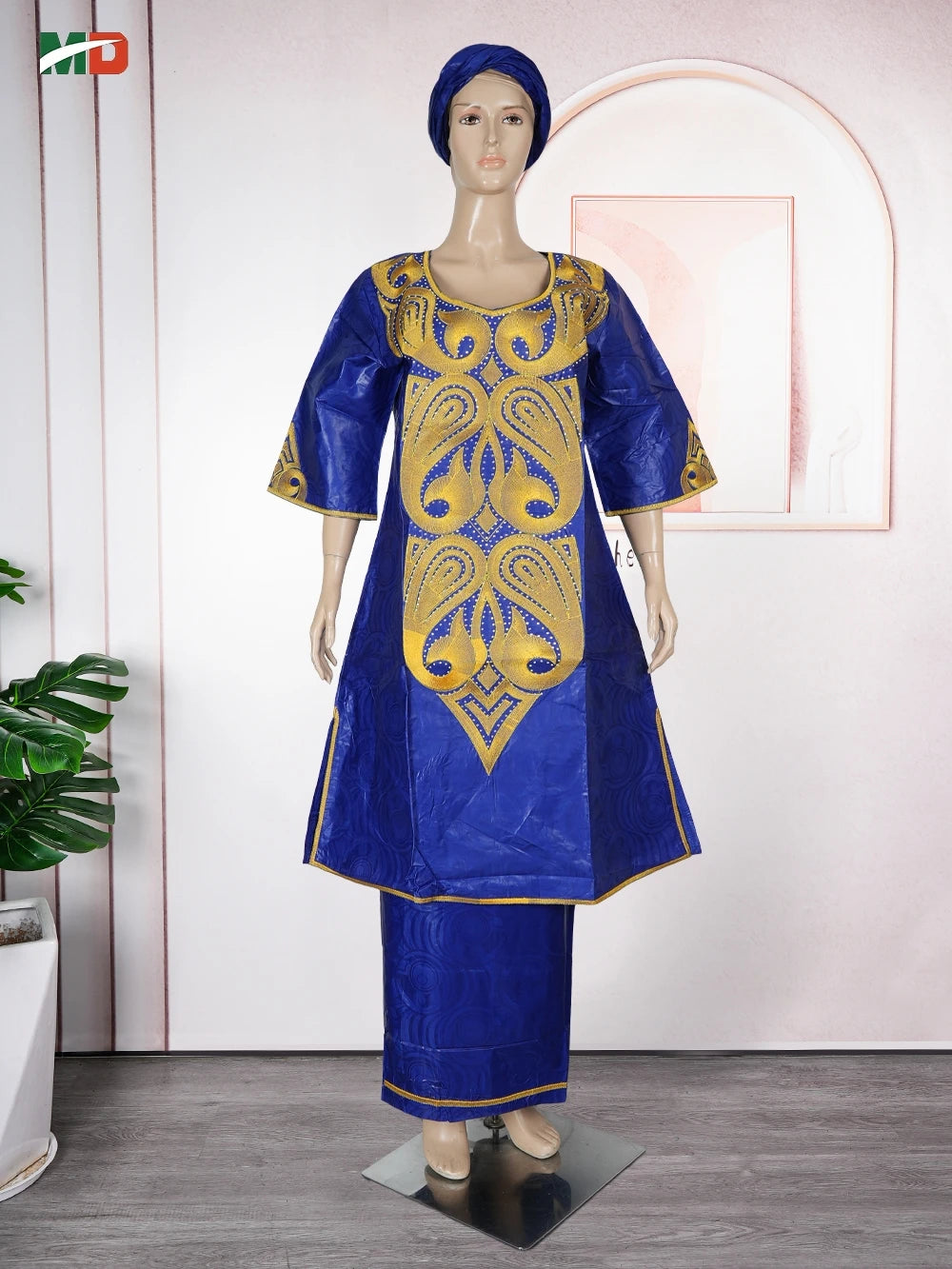 MD African Clothes For Women 2 PCS Sets Tops And Skirts Suits Bazin Riche Gown Dashiki Ankara Turkey Outfits Plus Size Dresses