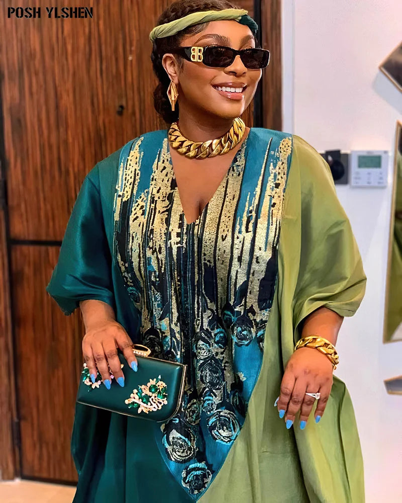 Plus Size African Long Dresses for Women 2025 Traditional Nigeria Print Patchwork Caftan Dress Abaya Musulman Robe Femme Clothes