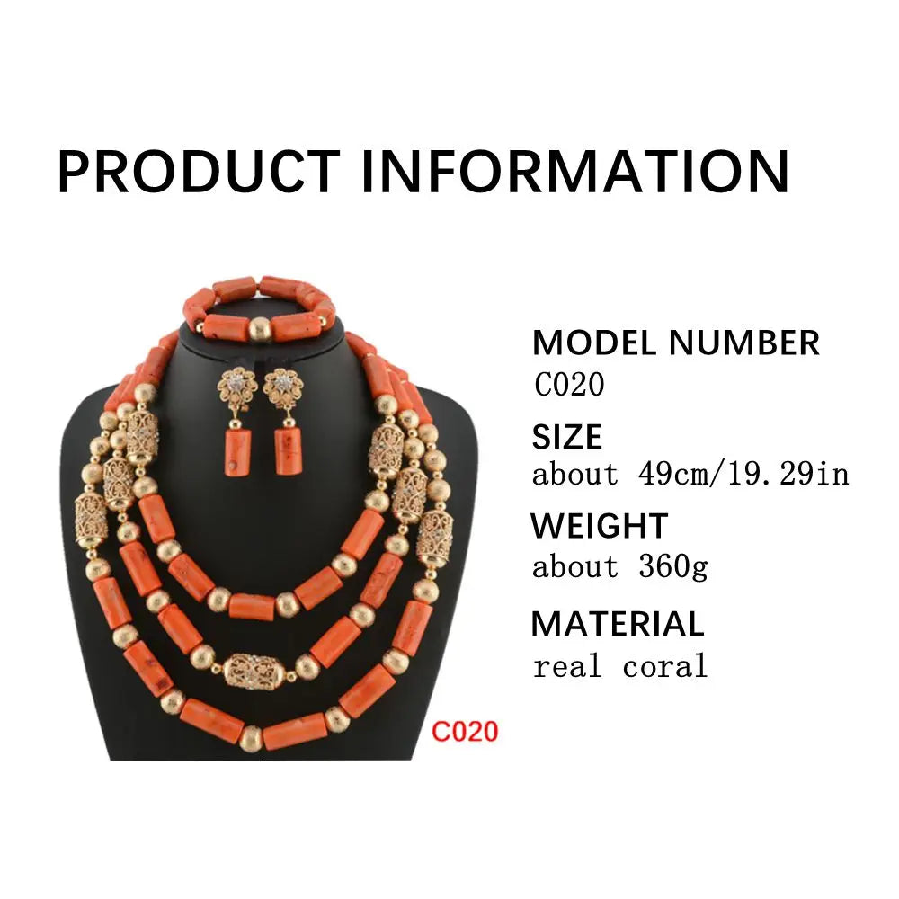 Fashion Nigerian Coral Beads Necklace Earrings Set for Bride New African Wedding Jewelry Set